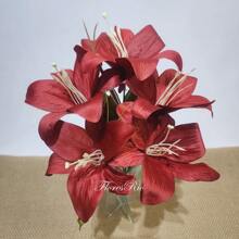 Artificial Lily Bouquet With 5 Flowers For Wedding Decoration, Arrangements, Decorating Parties And Home - 秋紅 - 查看 3
