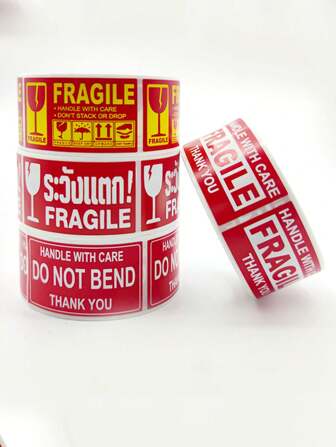 1 Roll Fragile Warning Label Stickers, Assorted Colors & Styles Fragile Item Notification Adhesive Stickers