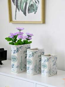 White Ceramic Book Vase Creative Book-Shaped Decorative Ceramic Flower Vase - Book Shape-plant Pattern - View 3