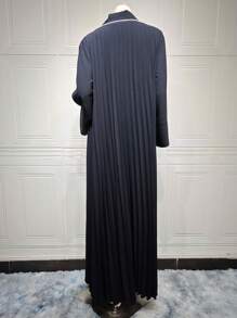 1 chiếc áo choàng dài bằng vải polyester trang trí nút thanh lịch tay xẻ Abaya Kaftan kiểu Ả Rập - màu đen - Xem 6