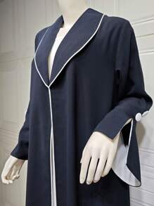 1 chiếc áo choàng dài bằng vải polyester trang trí nút thanh lịch tay xẻ Abaya Kaftan kiểu Ả Rập - màu đen - Xem 5