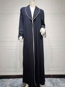 1 chiếc áo choàng dài bằng vải polyester trang trí nút thanh lịch tay xẻ Abaya Kaftan kiểu Ả Rập - màu đen - Xem 4