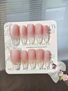 10 片手工制作的极光樱花渐变花瓣猫眼风格假指甲按压式指甲美甲用品指甲