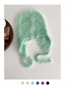 1buc drăguț corn de diavol Y2K colorblock cu dungi Fuzzy Earmuff tricot pălărie beanie, căciulă caldă de pluș cu cravată, balaclava