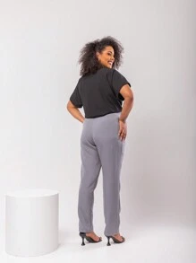 Gigi Estilo Women's Plus Size Tailored Set, Trousers And Formal Blouse - 黑/灰 - 查看 2