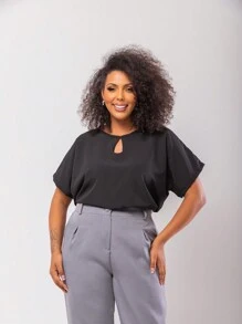 Gigi Estilo Women's Plus Size Tailored Set, Trousers And Formal Blouse - 黑/灰 - 查看 4