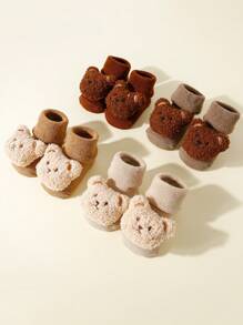 4 Pairs Infant Thick Warm Bear Graphic Anti-Slip Floor Socks, Suitable For Autumn/Winter - Multicolor - View 4