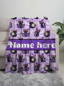 [定制] 1 件个性化数码印刷名称定制柔软法兰绒毯子，万圣节元素，适合家人和朋友的温馨乔迁礼物，多用途便携式午睡毯，适用于卧室、客厅、旅行