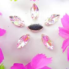 Piedras de vidrio en forma de ojo de caballo Navette, colores normales no AB, forma ovalada brillante hecha a mano, base de metal plateado con garras, cristales cosidos a mano, piedras planas con orificios para decorar ropa, vestidos, bolsos, zapatos, broches, pendientes y manualidades - Colores de fantasía - Ver 40