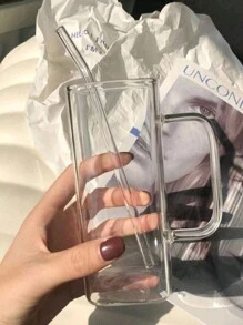1pc 400ml Clear Straw Bottle, Modern Glass Coffee Cup For Home, Office - Clear - View 8