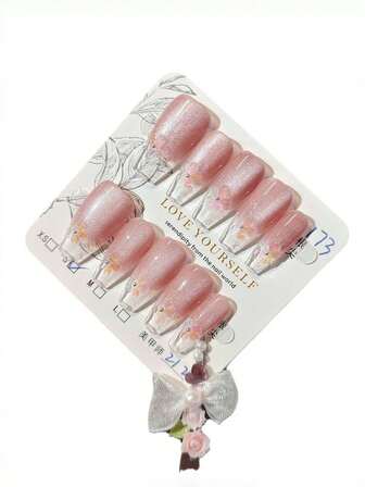 10Pcs Handmade Aurora Cherry Blossom Gradient Petal Cat'S Eye Style Fake Nails Press On Nails Nail Supplies Nails