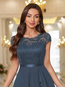 MIUSOL Floral Lace Corset With Ruffle Hem Cocktail Dress - Grey - View 9