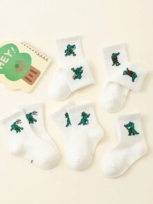 10 双儿童可爱绿色恐龙和白色富有弹性透气袜子，适合男孩女孩春夏装，学生/学校运动袜 - 彩色 - 查看 7