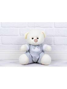Decorative Teddy Bear Couple For Engagements And Weddings White Flower Girl With Gray Detail And Gray Page Boy - Decoration 15 Cm - Rơm sang trọng - Xem 3