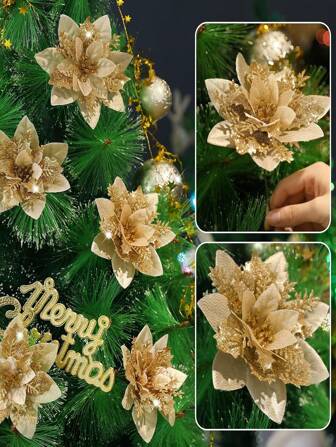 6st konstgjorda julstjärna blommor, falska julgransdekorationer, lämplig för julfest, semesterdekoration