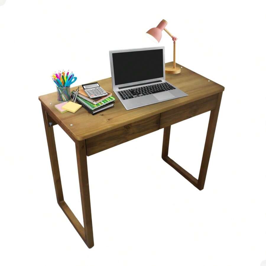 Modern Computer Desk Table With Drawer - 鏽棕色 - 查看 1