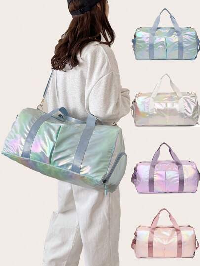 1 件时尚珠光多色防水大容量瑜伽运动健身包，带干湿隔层，适合旅行、露营、四季使用，带鞋隔层（可放在手推车上）