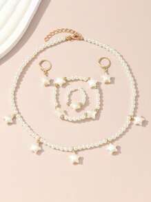 Bộ trang sức thời trang trẻ em & thanh thiếu niên 5 món: 1 dây chuyền, 1 vòng tay, 1 nhẫn, 1 đôi hoa tai, mặt dây chuyền hình trái tim/bướm/ngôi sao, thích hợp cho tiệc tùng, tiệc tối, du lịch, đeo hàng ngày - Một cỡ - Xem 13