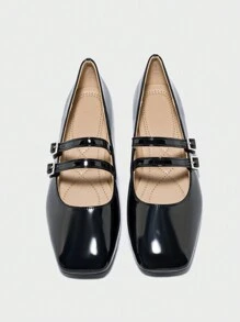 Mary Jane Flat Shoes For Women, Strap, Square Toe, Suitable For Wide Feet, Comfortable Soft Sole Casual Everyday Shoes, Suitable For All Seasons