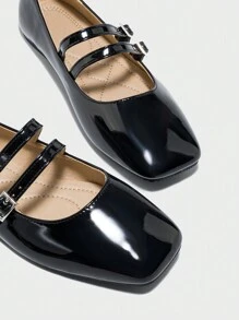 Mary Jane Flat Shoes For Women, Strap, Square Toe, Suitable For Wide Feet, Comfortable Soft Sole Casual Everyday Shoes, Suitable For All Seasons