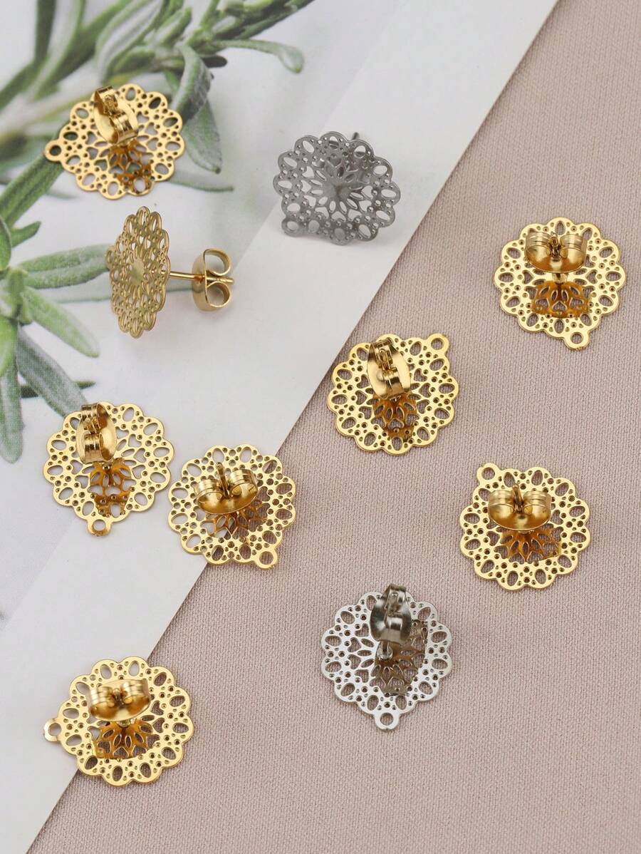 10 chiếc khuyên tai hoa rỗng bằng thép không gỉ cho phụ nữ làm đồ trang sức tự làm phụ kiện ngày lễ tình nhân - Hoa tai - Xem 1