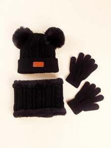 3pcs Kids Winter Knitted Hat, Scarf And Gloves Set, Unisex Warm Accessory Set For Toddlers, Children - Three-piece Knitted Hat - View 8