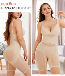 Nebility Bodysuit Shapewear For Women Tummy Control Butt Lifter Full Body Shaper Seamless Thigh Slimmer Faja V-Neck Jumpsuit - 米色 - 查看 2