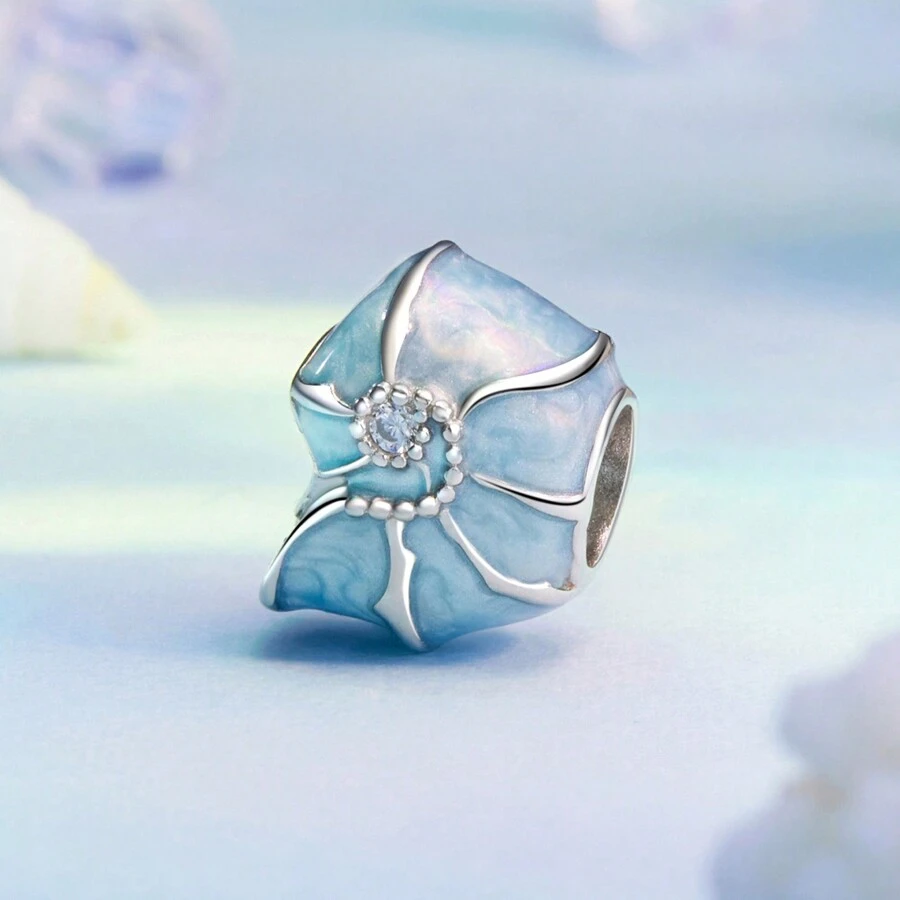 WOSTU 1 pieza Cuentas de plata de ley 925 con concha azul como dije para mujer, joyas finas para bricolaje con pulsera, regalos para fiestas