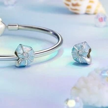 WOSTU 1 pieza Cuentas de plata de ley 925 con concha azul como dije para mujer, joyas finas para bricolaje con pulsera, regalos para fiestas