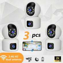 3PCS 2K HD Dual-Lens Smart Cameras With 360° Pan-Tilt, Color Night Vision, Motion Detection, Baby & Pet Monitoring