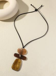 1件复古树脂几何吊坠项链，独特设计，高端百搭，可调节毛衣链，长款项链，适合女性日常和派对佩戴（图案随机） - 彩色 - 查看 2