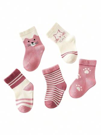 5 Pairs Baby Socks Cute Animal Designs, For Spring/Autumn/Winter