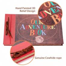 OUR ADVENTURE BOOK A Adventure Book Scrapbook Album 11.9 X 7.6 Inch 80pages,3d Retro Embossed Letter Leather Cover Movie Up,Memory Book For Couples,Gifts For Boyfriend,Couples Gift Ideas,Anniversary - 復古色 - 查看 6