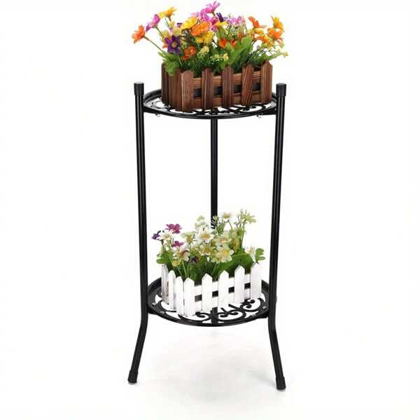 Plant Stand Indoor 2 Tier Metal Tall Plant Holder Flower Pot Rack For Home Outdoor Garden 50x30cm White