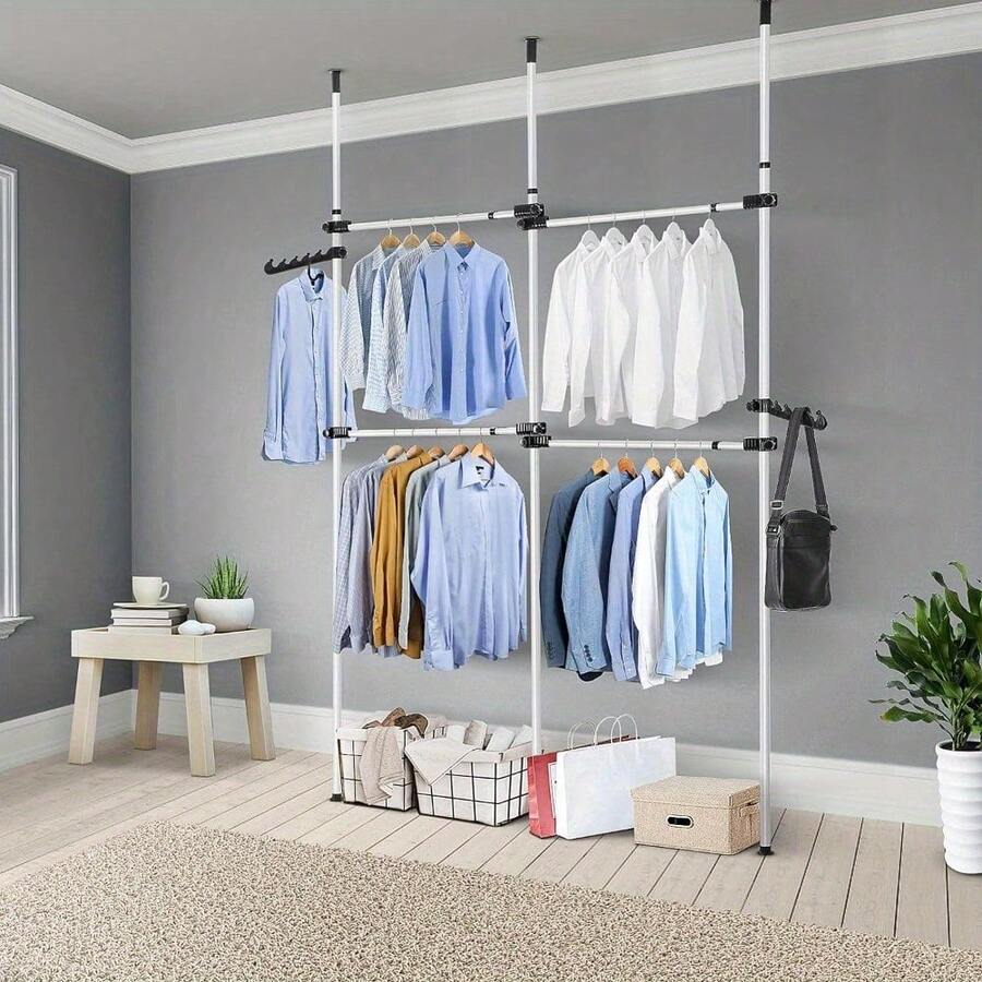 Telescopic Wardrobe Organiser Hanging Rail Clothes Rack Adjustable ...