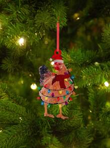 1 Stück Weihnachts-Hühner-Ornament - Acryl Bauernhaus-Henne mit Weihnachtsmann-Mütze und festlicher Beleuchtung - niedliche rustikale Feiertags-Baumdekoration - perfekt für Weihnachtsbaum oder Geschenkanhänger - Verschiedenfarbig - Übersicht 3