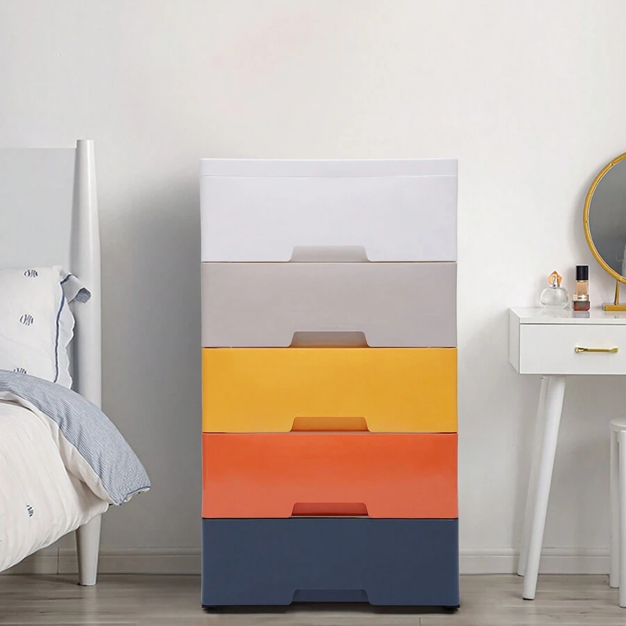 Cómoda con 5 cajones, armario alto para ropa, almacenamiento de prendas, moderno gabinete para dormitorio para el hogar - Multicolor - Ver 1