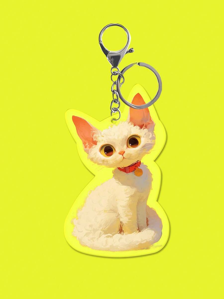 1 件可爱亚克力猫咪设计钥匙扣，女士迷人配饰，可作为包包吊坠、汽车装饰、礼物 - 彩色 - 查看 1
