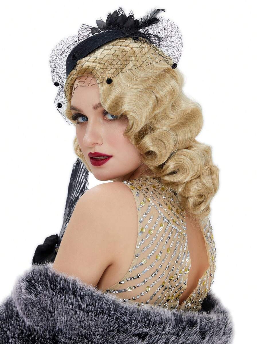 Blonde Long Flapper 20s Wigs For Women 1920s Finger Wave Retro Curly Synthetic Hair For Women Cosplay Halloween Christmas New Year Party Costume - Linen Gold - View 1