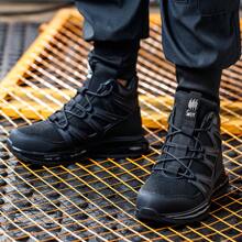 New Style Anti-Smashing, Anti-Piercing, Steel-Toed Work Shoes With Mid Height Design, Lace-Up Closure And Shock-Absorbing, Durable, Slip-Resistant Outsole For Men In Autumn And Winter - Black - View 5