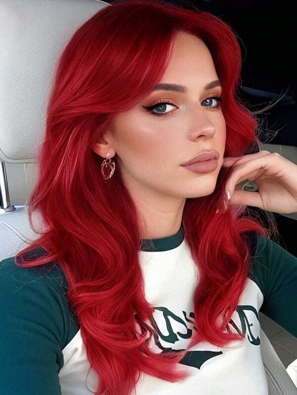 18 Inches Red Wig Women's Red Curly Wig With Bangs Red Wig For Women Halloween Cosplay Wig For Daily Use Synthetic Wigs