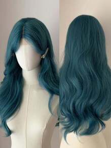 26 英寸红色 Bdoy Wave 长波浪 U 型蕾丝假发合成丝直发天然假发耐热纤维红色角色扮演假发，带婴儿头发，适合女性，适合万圣节派对 - 藏蓝色 - 查看 5