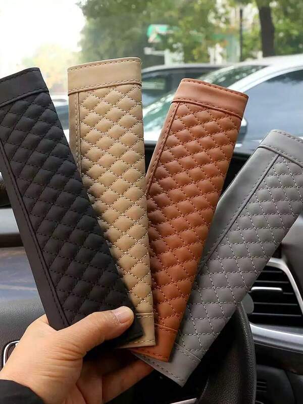 1pc/2pcs Car Shoulder Protector Leather Embroidered Soft And Comfortable Car Seat Belt Protective Cover