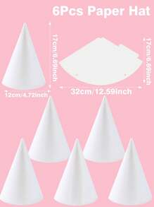 6 件白色纸质派对帽生日帽锥形工艺品适用于生日派对装饰成人艺术 DIY、蛋糕帽节日装饰派对用品派对照片道具 - 彩色 - 查看 5
