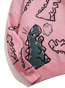 男士恐龙印花宽松休闲圆领长袖毛衣