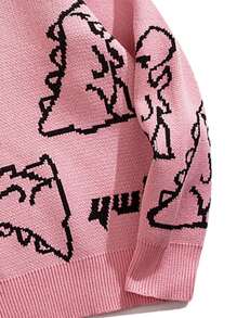 男士恐龙印花宽松休闲圆领长袖毛衣