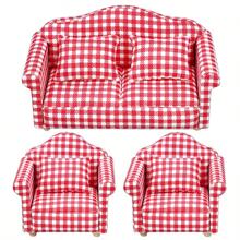 1:12 Dollhouse Miniature Living Room Furniture Set - 3pcs White Fabric Sofa With 4 Pillows, Doll House Sofa, Micro Scenery Decor, Reclining Loveseat, White Decorative, Doll Furniture, Cute Small Sofa, Exquisite Small Sofa Pendant, Miniature Toy Furniture, Suitable As A Gift
