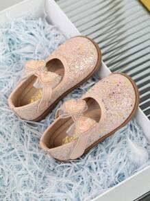 Sapatilhas Princesa para Meninas, Sola Macia com Laço, Calçado de Couro, Primavera e Outono