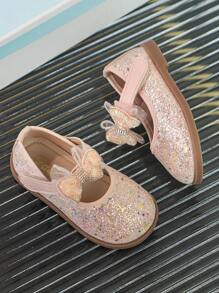 Sapatilhas Princesa para Meninas, Sola Macia com Laço, Calçado de Couro, Primavera e Outono