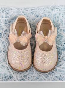 Sapatilhas Princesa para Meninas, Sola Macia com Laço, Calçado de Couro, Primavera e Outono